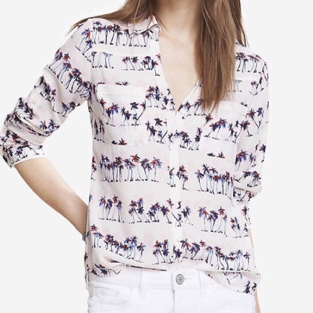 Express palm tree print portofino blouse